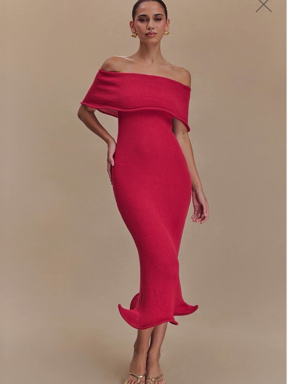 MESHKI Off-Shoulder Raspberry Knit Bodycon Dress